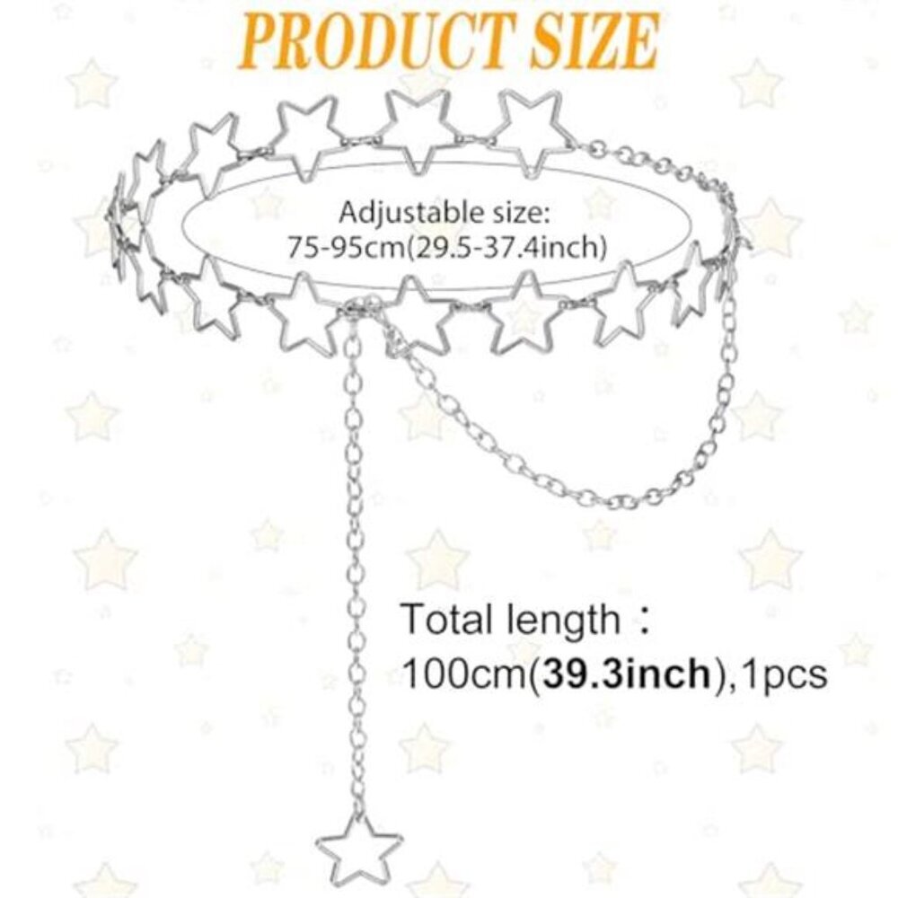 Women’s Silver Star Waist Chain Belt Adjustable Stainless Steel Body Chain - Picture 3 of 7